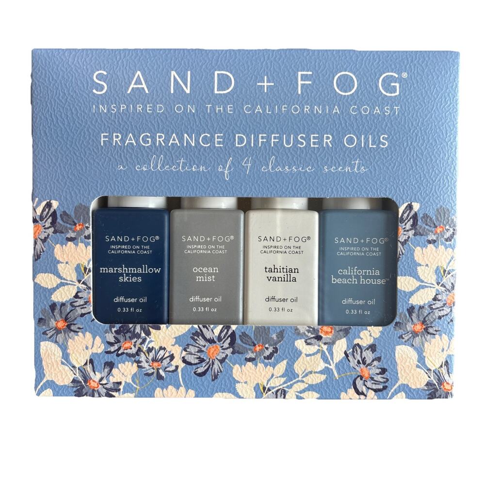 Sand + Fog Fragrance Diffuser Oil 4 Pk Marshmallow Skies Vanilla CA Beach House